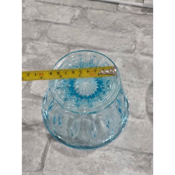 Vintage Lot of 2 Matching Aqua/Turquoise Blue Glass Thumbprint Pedestal Bowl Thu - Picture 9 of 10